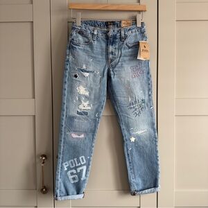Polo Kids 10Y Girls Astor Slim Boyfriend Jeans Floral Appliqué Patch Denim